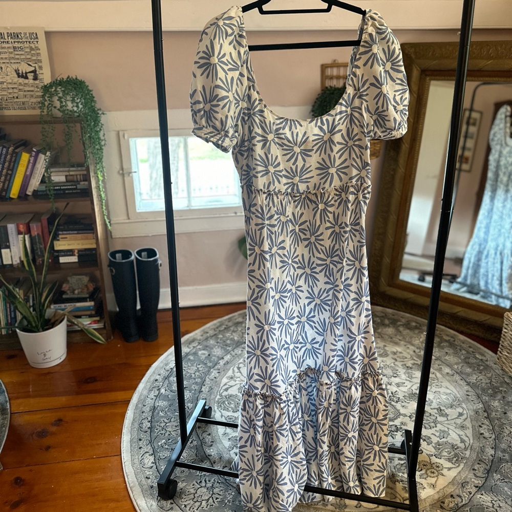 Polo Ralph Lauren Kai Floral Linen Midi Dress In Blue